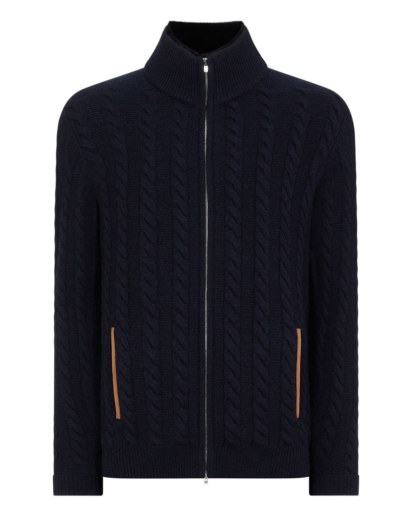 Men's The Richmond Cable Cashmere Cardigan Navy Blue | N.Peal