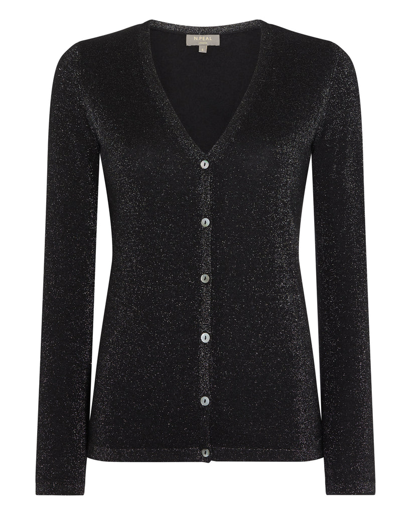 Women's Superfine V Neck Cashmere Cardigan With Lurex Black