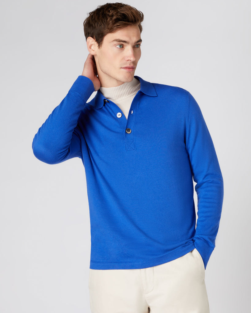 Royal blue long sleeve polo outlet shirt