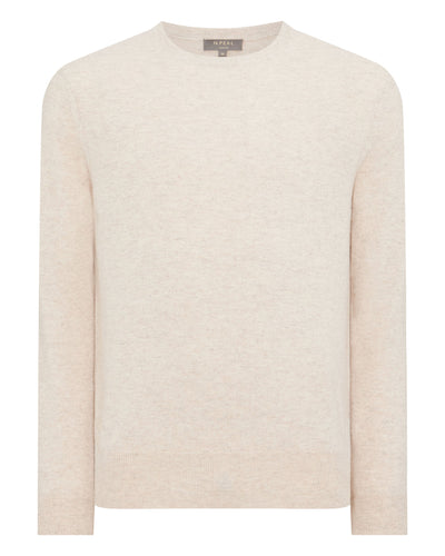 N.Peal The Oxford Round Neck Cashmere Jumper Heather Beige Brown