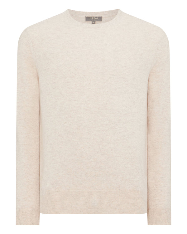 N.Peal The Oxford Round Neck Cashmere Jumper Heather Beige Brown