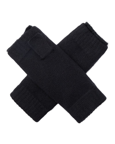 N.Peal Unisex Fur Lined Fingerless Cashmere Gloves Black