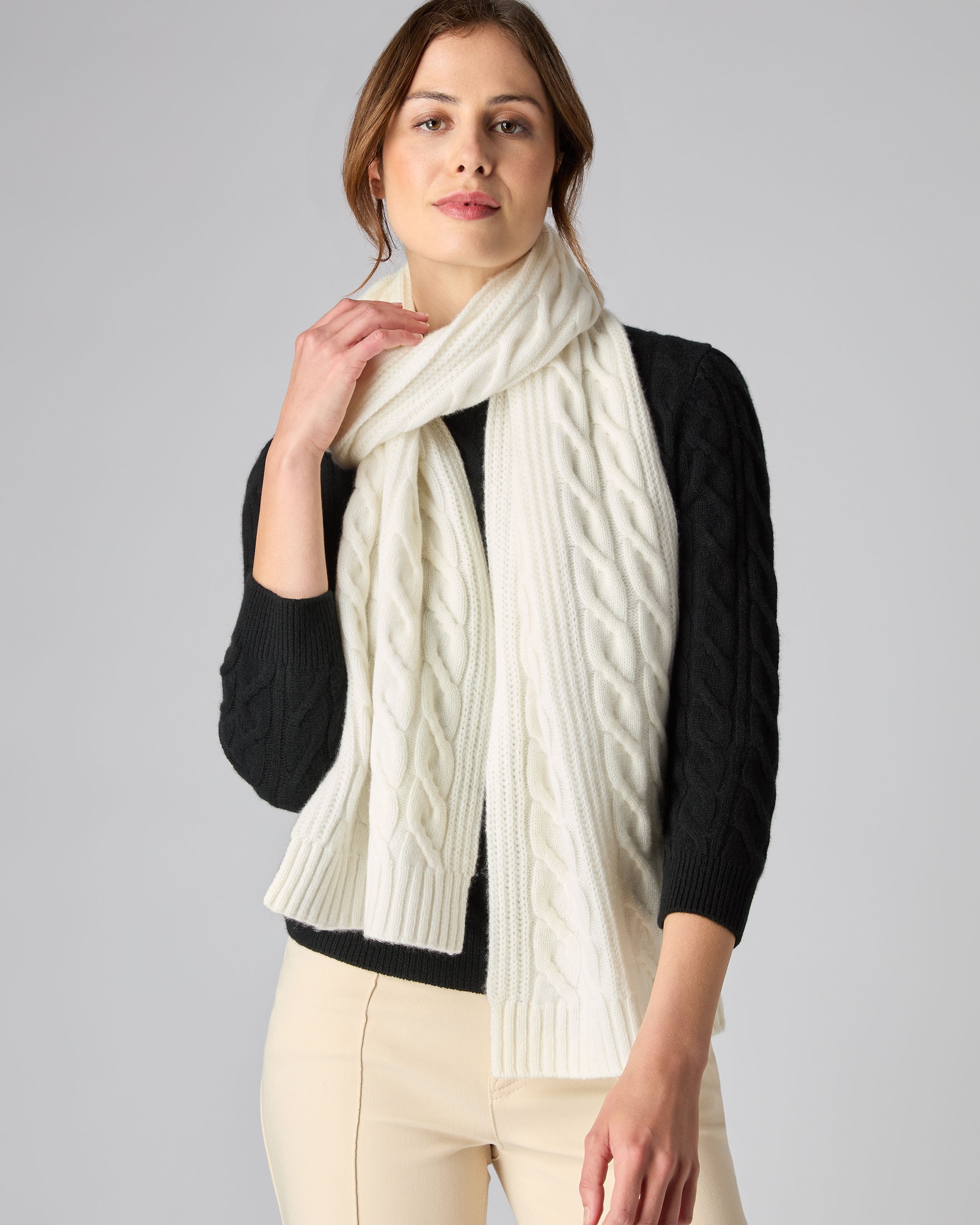 Cable knit cashmere scarf sale