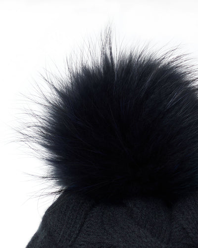 N.Peal Unisex Chunky Cable Cashmere Hat With Pom Navy Blue