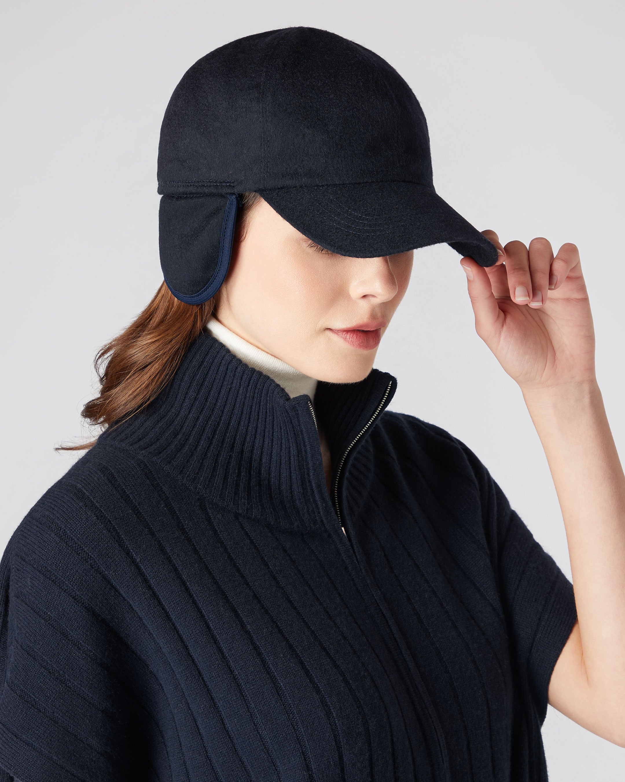 Cashmere baseball cap store with ear flaps