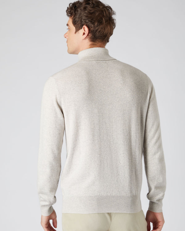 N.Peal Men's The Trafalgar Polo Neck Cashmere Jumper Pebble Grey