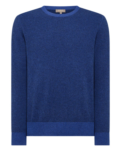 N.Peal Men's Oxford Birdseye Cashmere Jumper Electric Blue