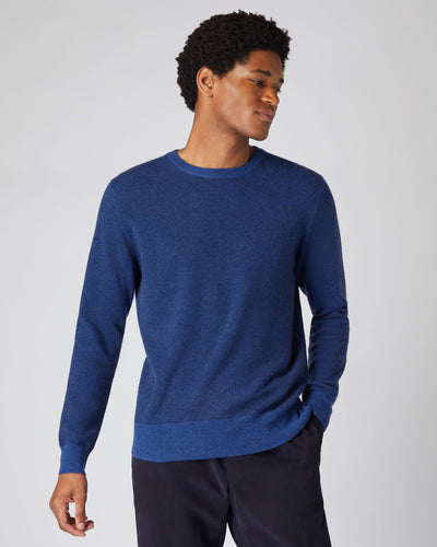 N.Peal Men's Oxford Birdseye Cashmere Jumper Electric Blue