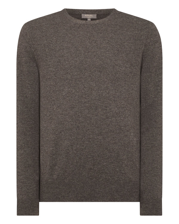 N.Peal Men's The Oxford Round Neck Cashmere Jumper Biscotti Brown