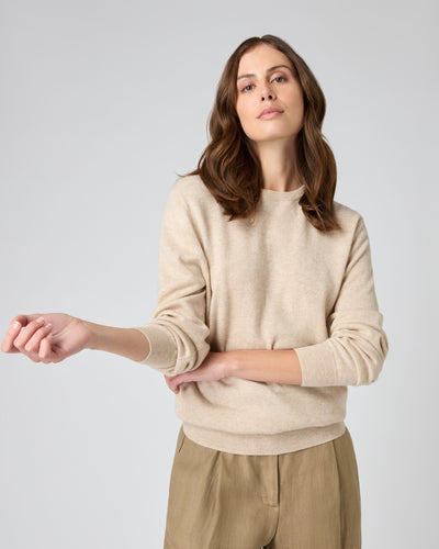 N.Peal The Oxford Round Neck Cashmere Jumper Heather Beige Brown