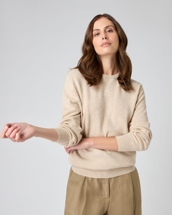 N.Peal The Oxford Round Neck Cashmere Jumper Heather Beige Brown