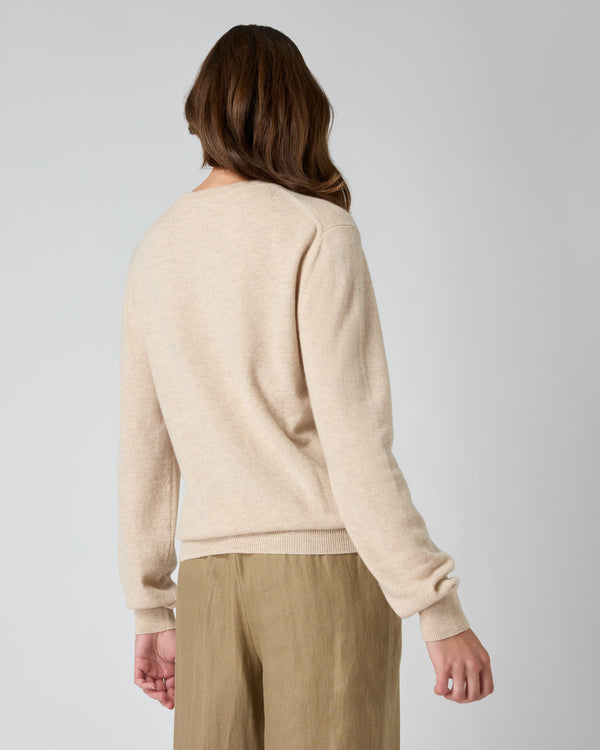 N.Peal The Oxford Round Neck Cashmere Jumper Heather Beige Brown