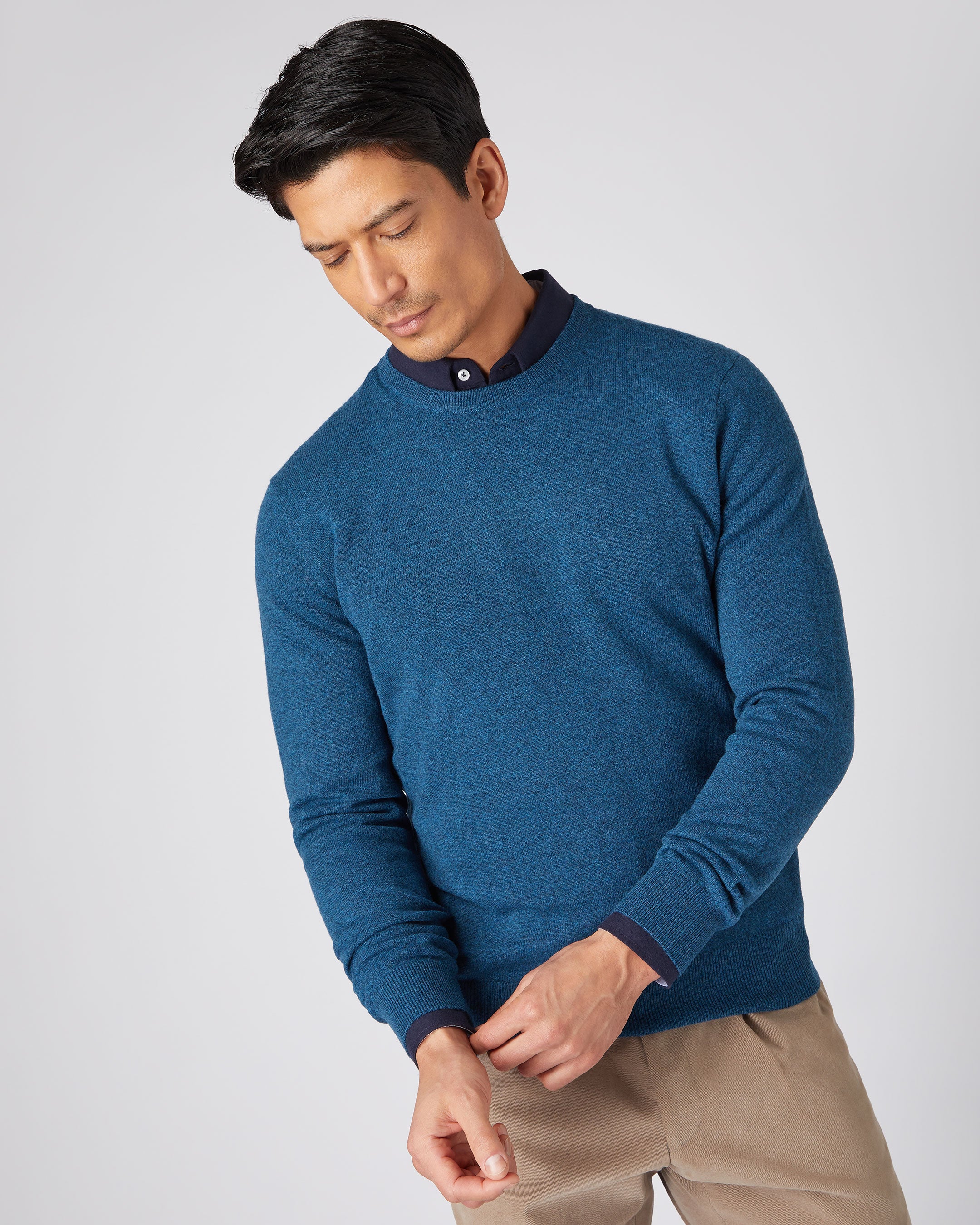 Men s The Oxford Round Neck Cashmere Jumper Lagoon Blue N.Peal