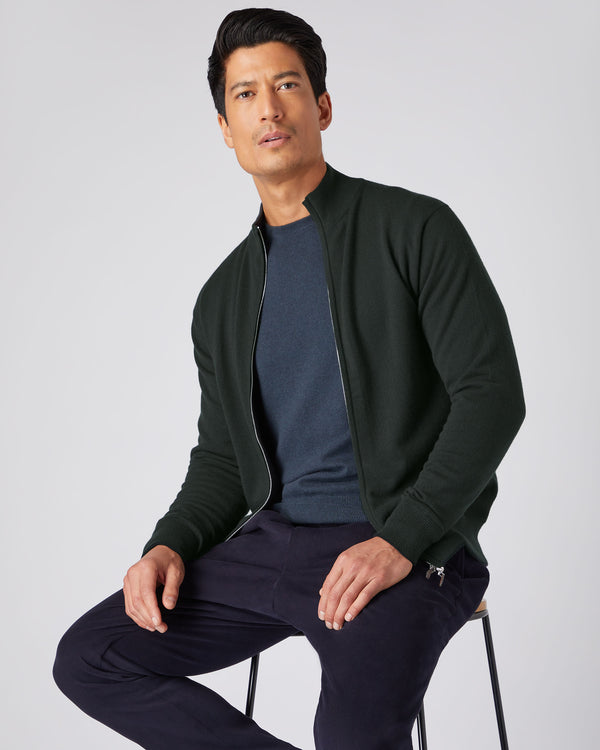 N.Peal Men's The Knightsbridge Zip Cashmere Jumper Dark Green