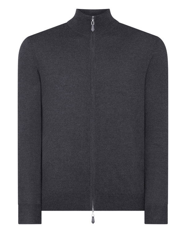 N.Peal Men's The Hyde Fine Gauge Cashmere Zip Jumper Flint Grey