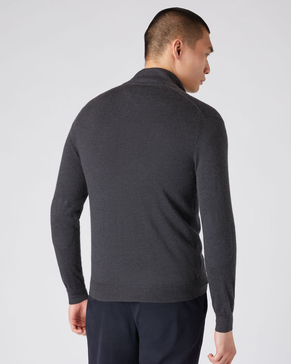 N.Peal Men's The Hyde Fine Gauge Cashmere Zip Jumper Flint Grey