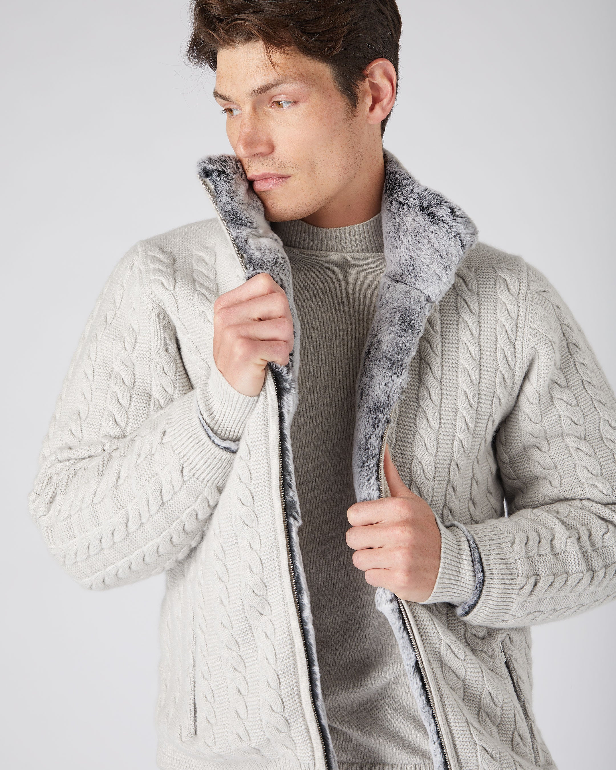 Fur lined shop cardigan mens