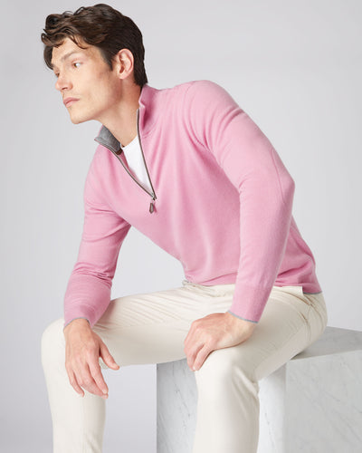 N.Peal Men's The Carnaby Half Zip Cashmere Jumper Burano Pink