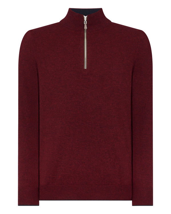 N.Peal Men's The Carnaby Half Zip Cashmere Jumper Shiraz Melange Red