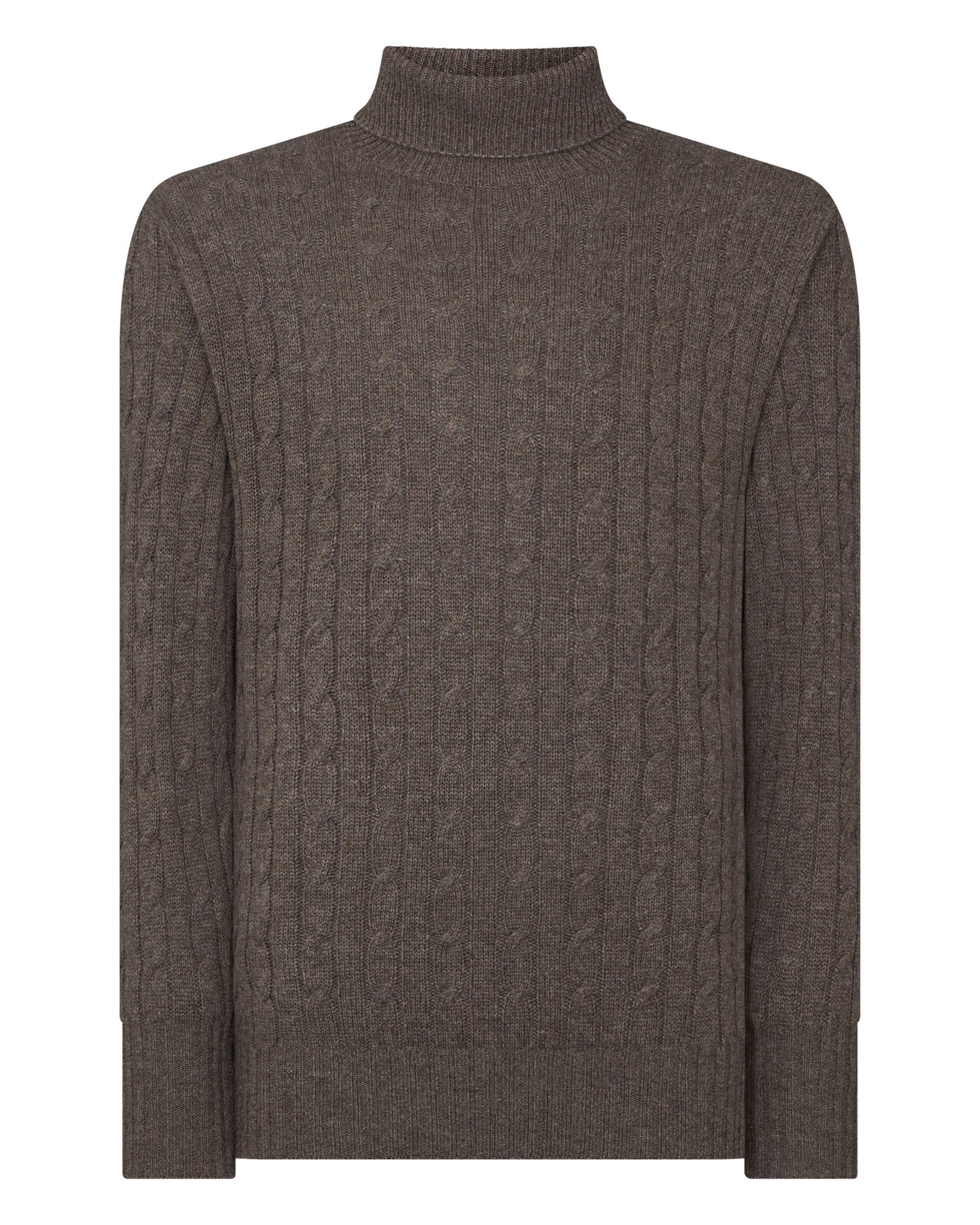 Men's Classic Cable Roll Neck Cashmere Jumper Biscotti Brown | N.Peal