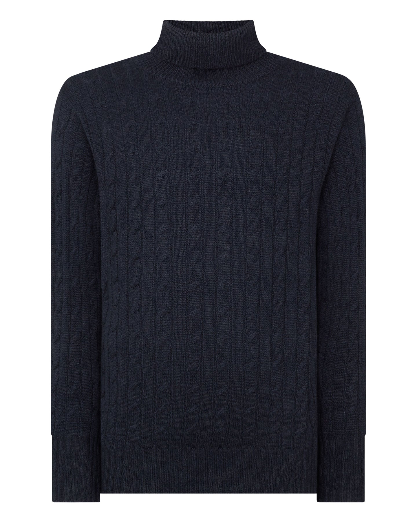 Men's Classic Cable Roll Neck Cashmere Jumper Navy Blue | N.Peal