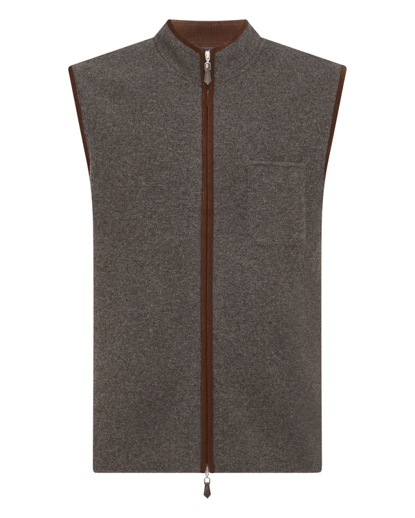 N.Peal Men's Milano Suede Trim Cashmere Gilet Biscotti Brown