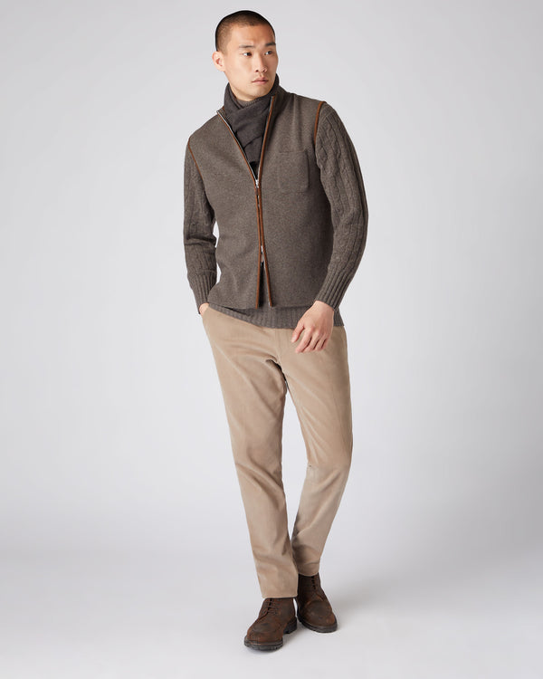 N.Peal Men's Milano Suede Trim Cashmere Gilet Biscotti Brown