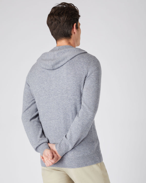 N.Peal Men's Hooded Zipped Cashmere Top Mid Grey Melange