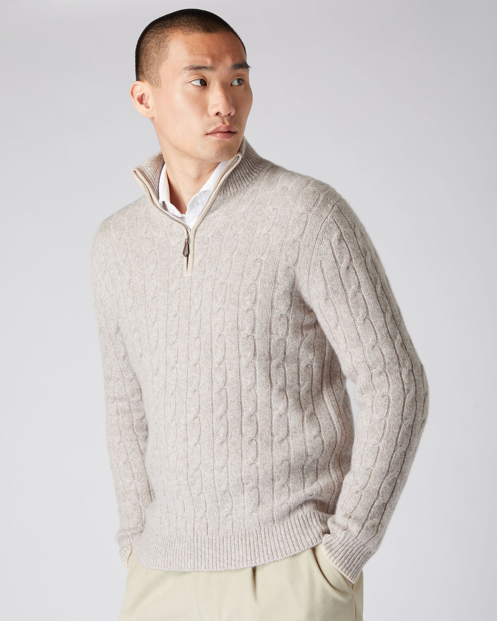 Cashmere Cable Knit Half-Zip Sweaters - The Ben Silver Collection