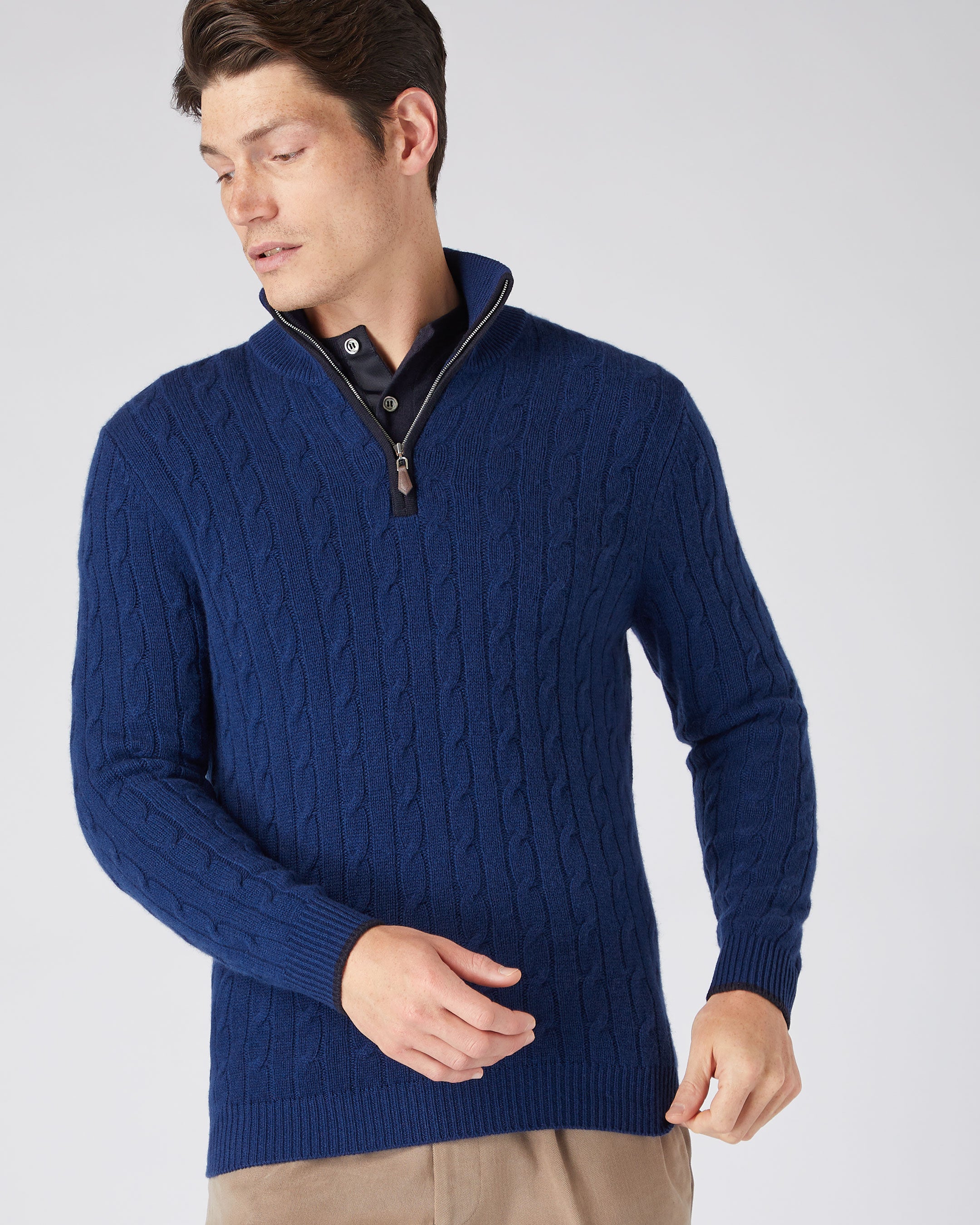 Mens cable knit half zip online jumper