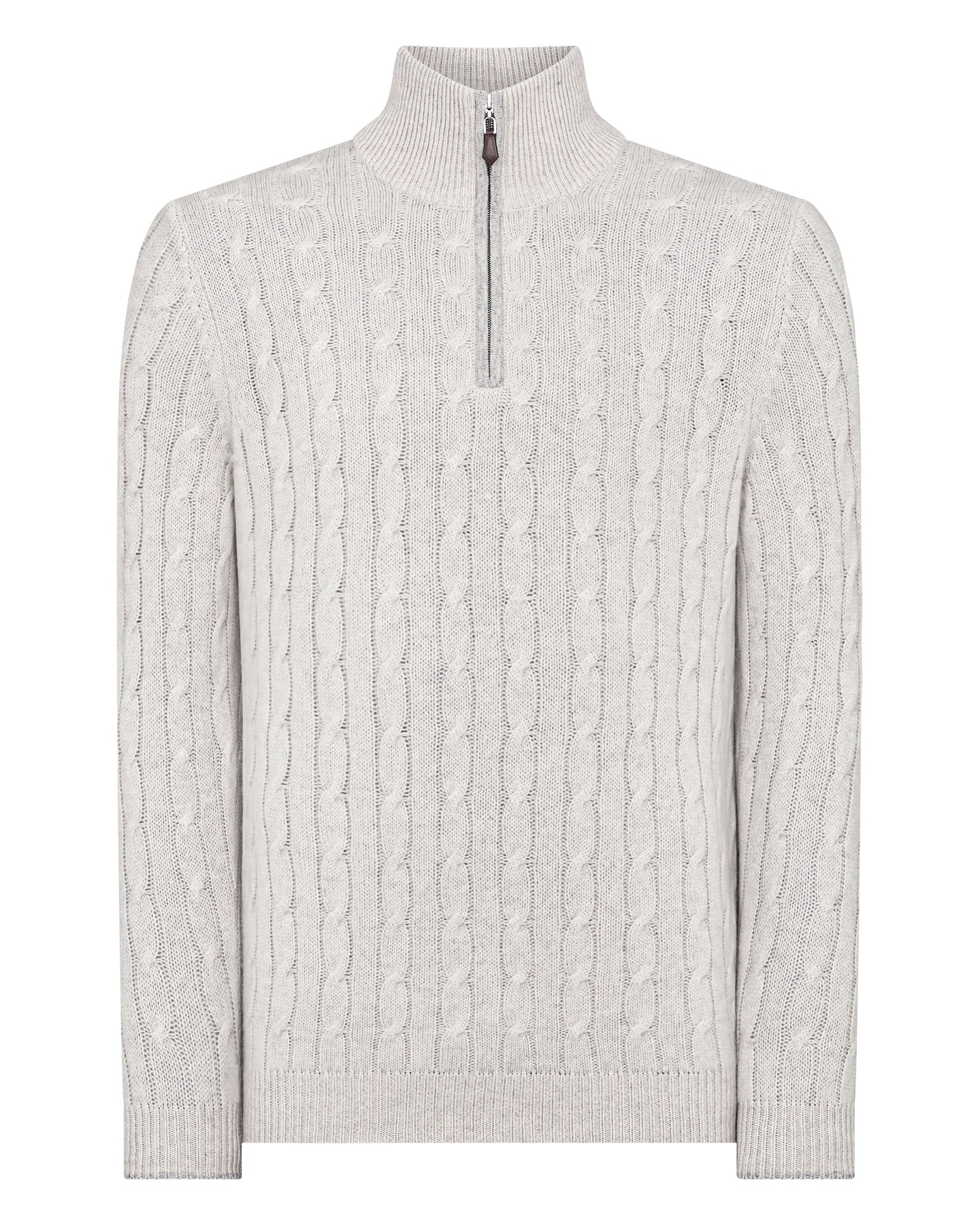 Men's Cable Half Zip Cashmere Jumper Pebble Grey | N.Peal