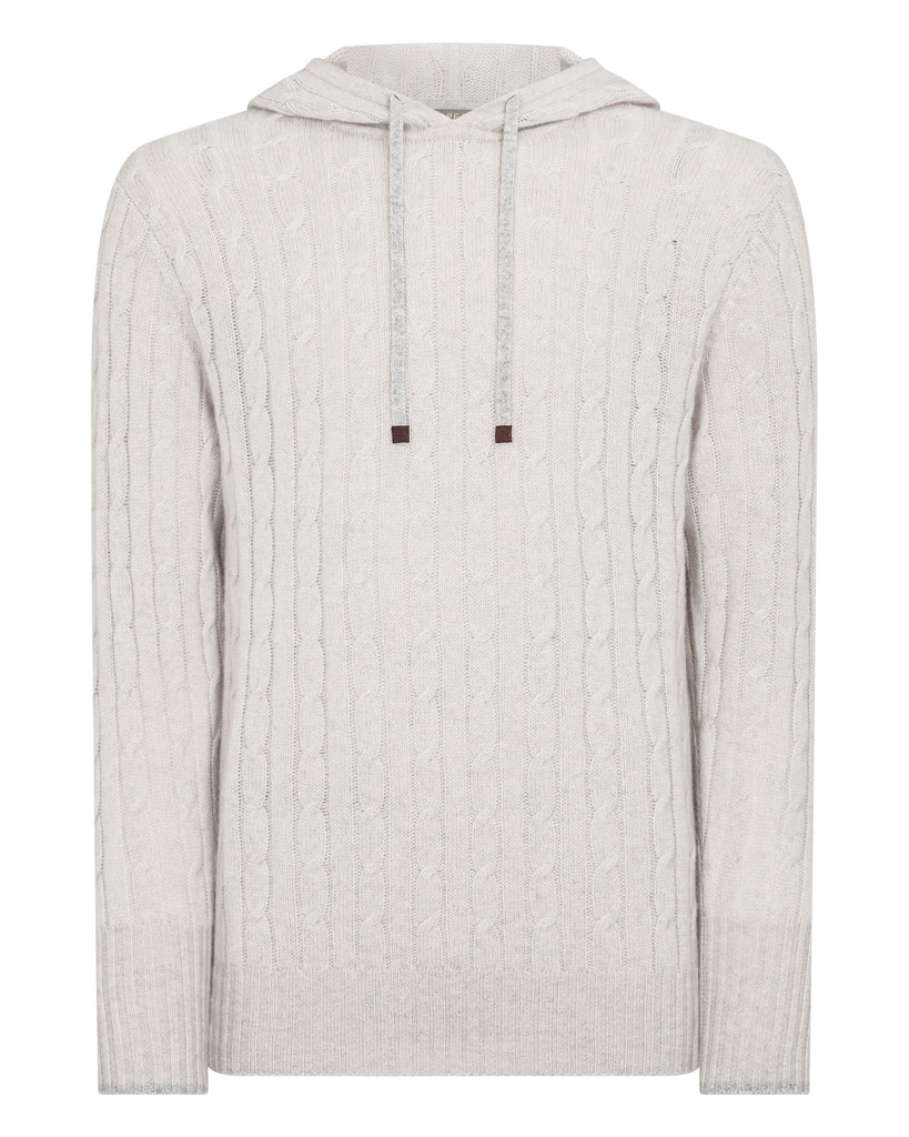 Men's Cable Cashmere Hoodie Pebble Grey | N.Peal