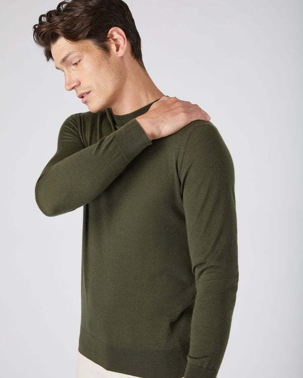 N.Peal Fine Gauge Cashmere Round Neck Jumper Montana Green