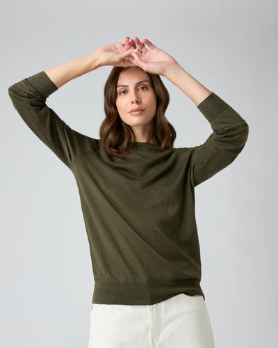 N.Peal Fine Gauge Cashmere Round Neck Jumper Montana Green