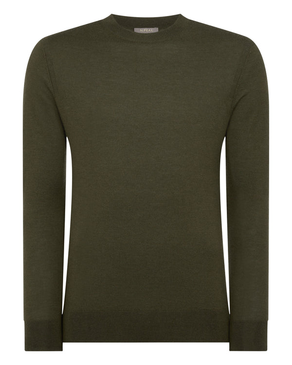 N.Peal Fine Gauge Cashmere Round Neck Jumper Montana Green