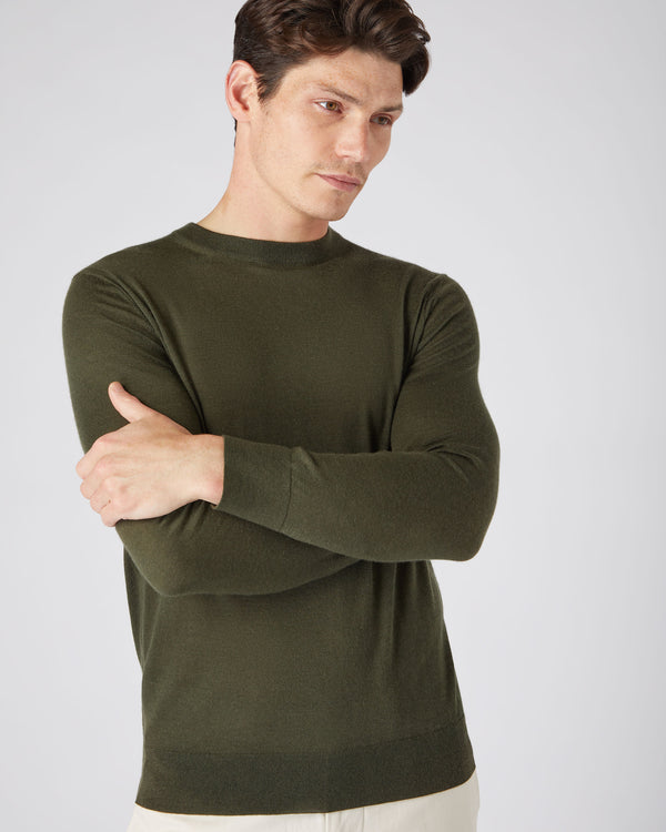 N.Peal Fine Gauge Cashmere Round Neck Jumper Montana Green