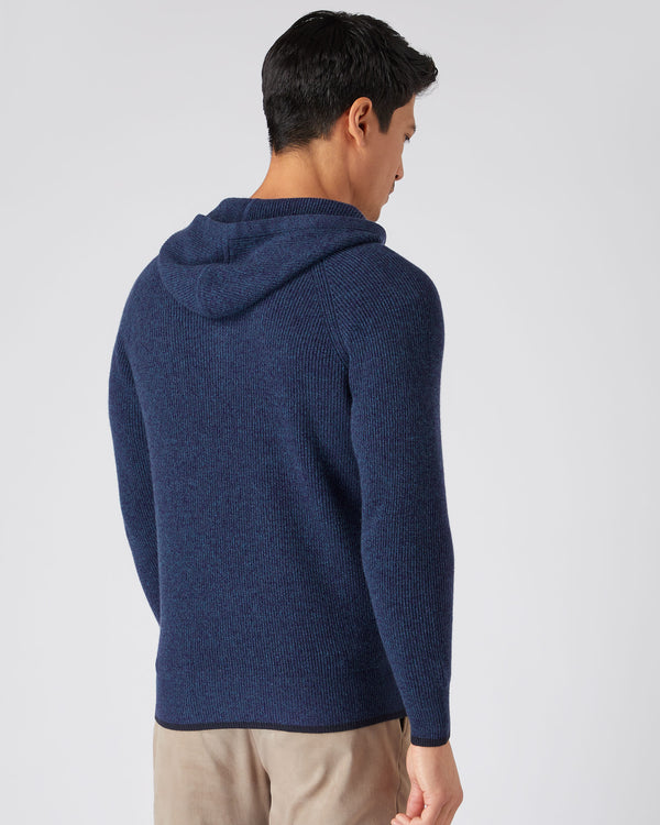 N.Peal Men's Half Button Hooded Cashmere Jumper Imperial Blue