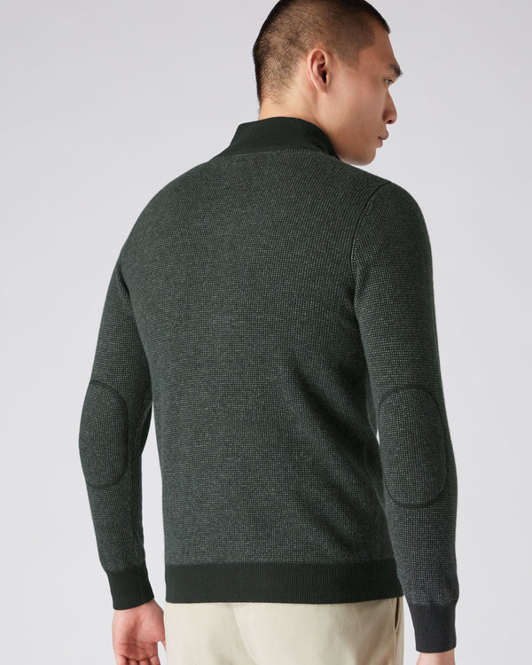 N.Peal Men's Carnaby Half Zip Birdseye Cashmere Jumper Dark Green