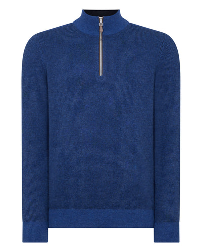 N.Peal Men's Carnaby Half Zip Birdseye Cashmere Jumper Electric Blue