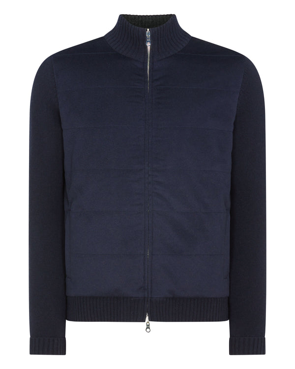 N.Peal Men's Cashmere Woven Front Jacket Navy Blue