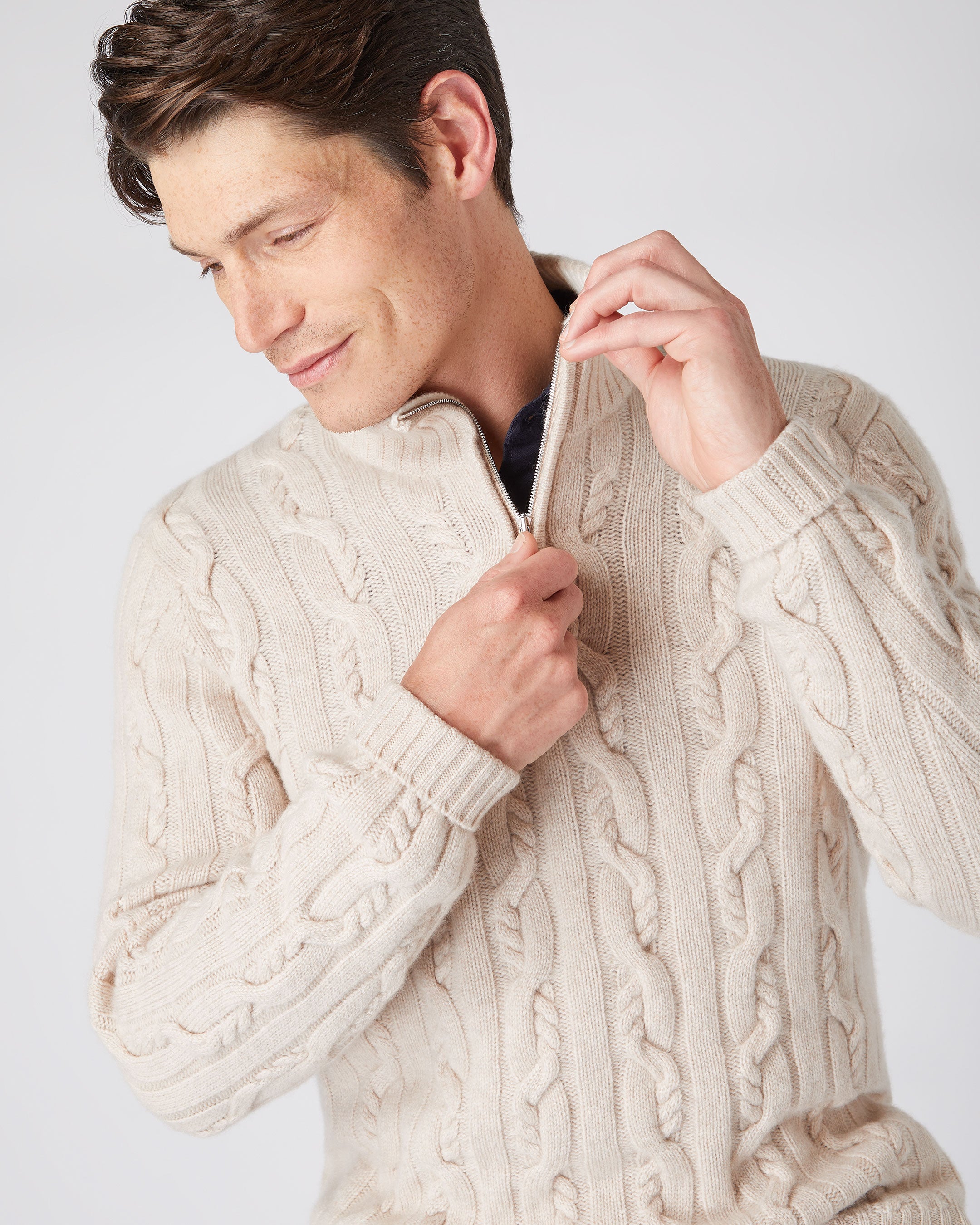 Mens cable knit half best sale zip jumper