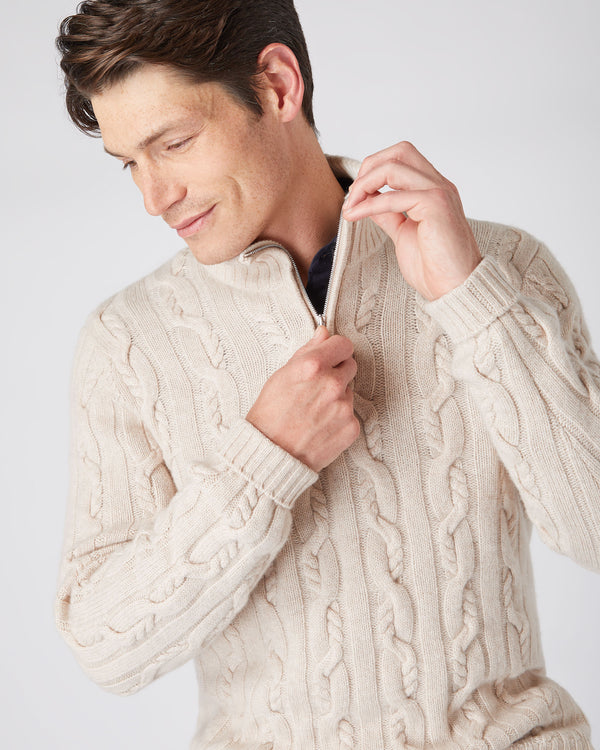 Beige woolen half zip pullover