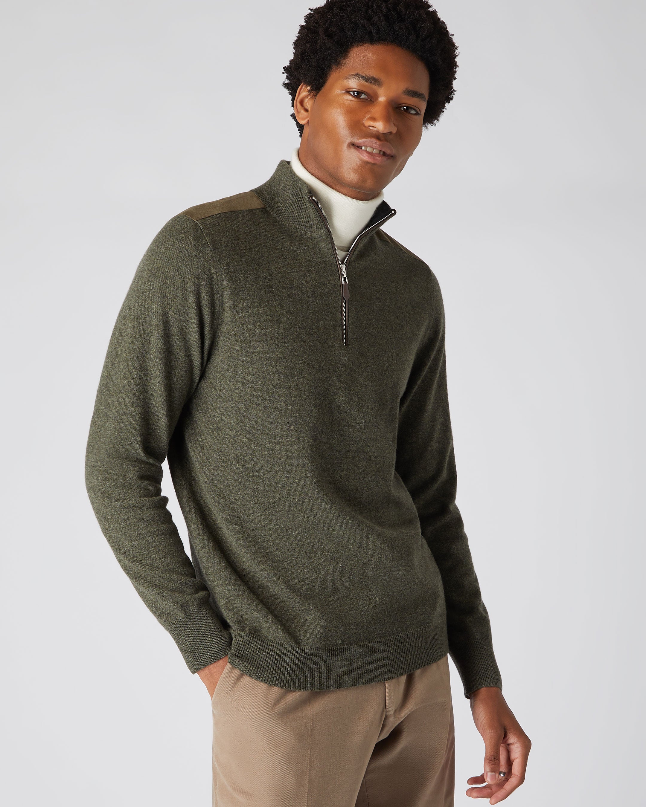 Mens green half 2025 zip sweater