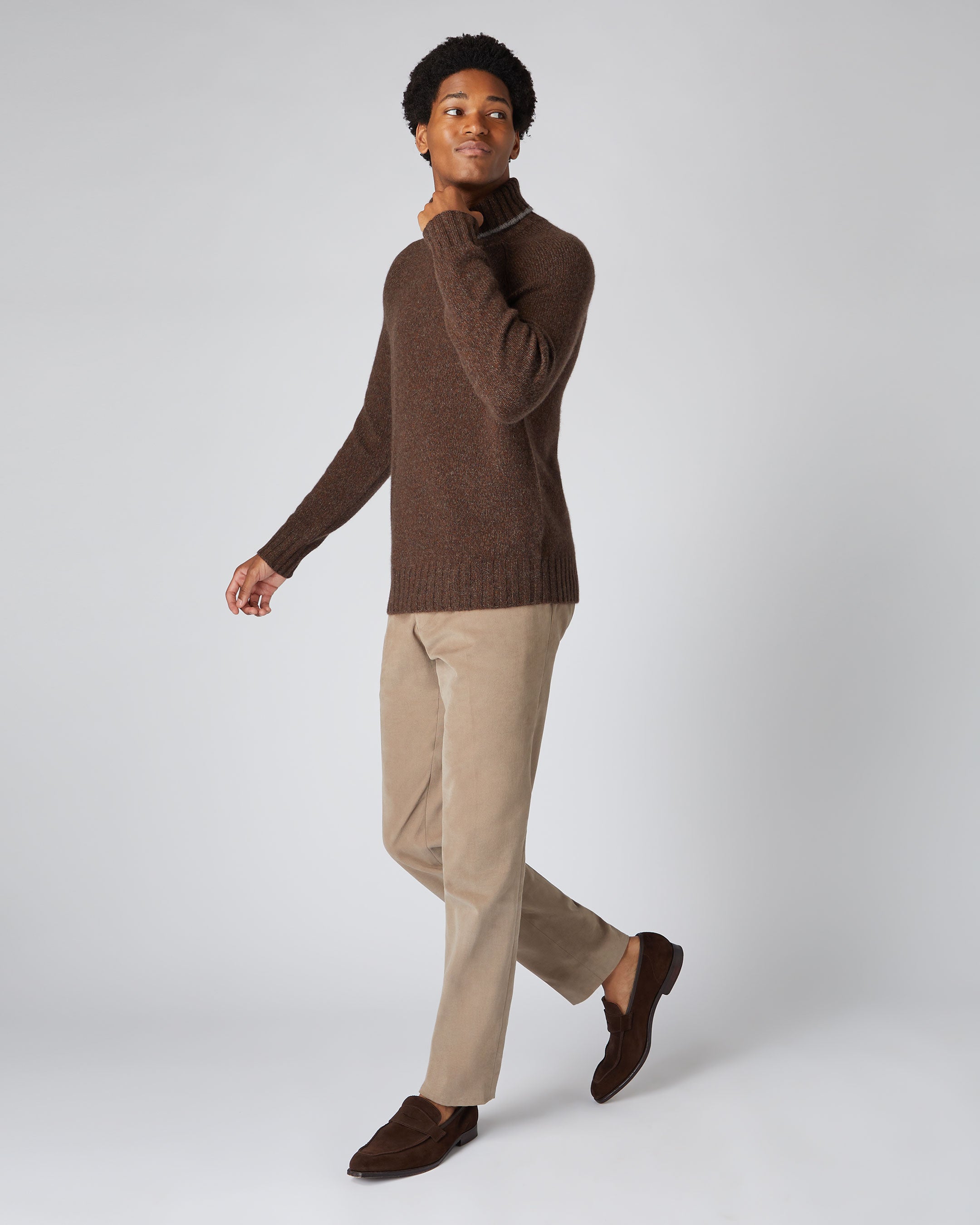 Men s Marl Roll Neck Cashmere Jumper Espresso Brown Marl N.Peal