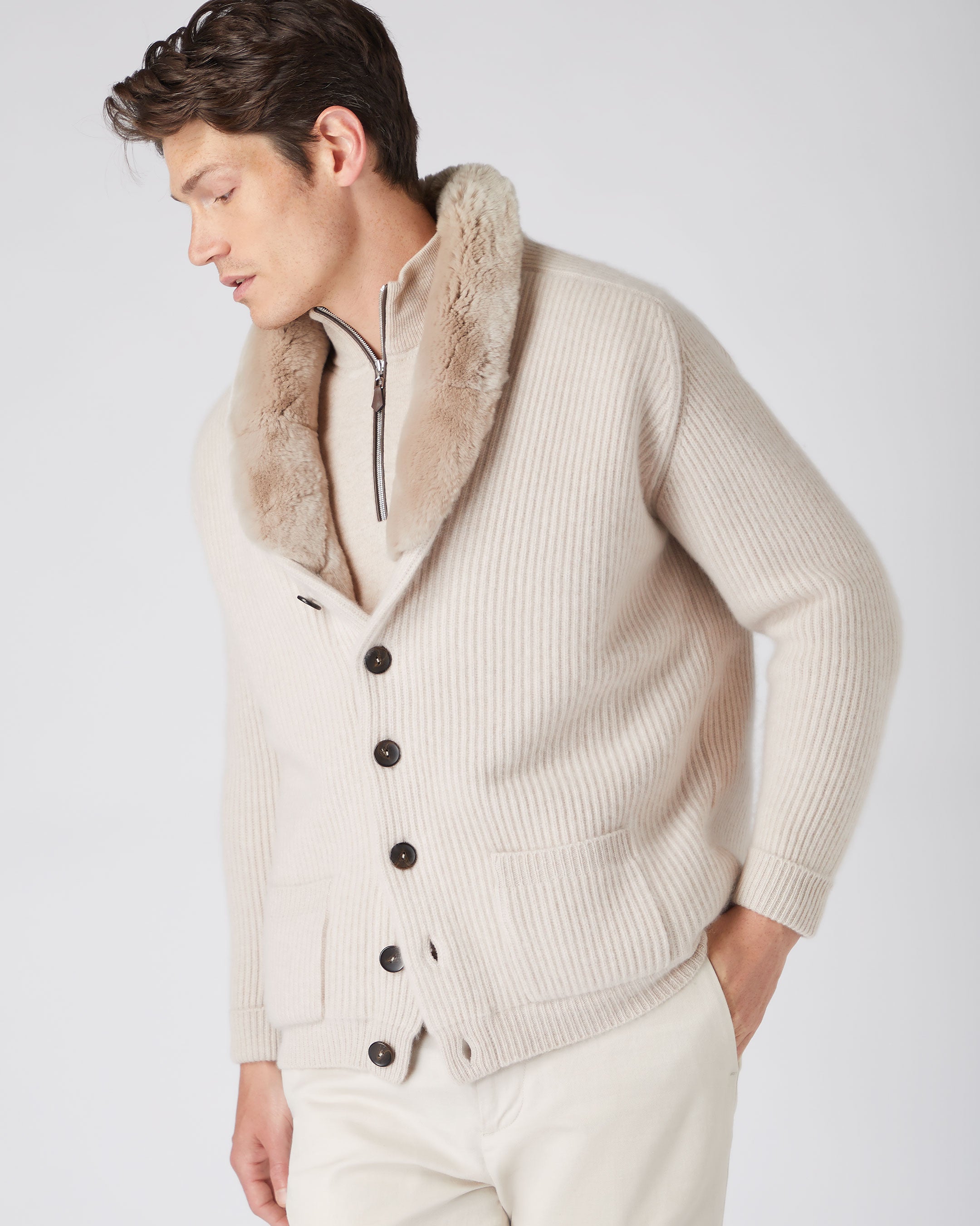 Men's white shawl outlet collar cardigan