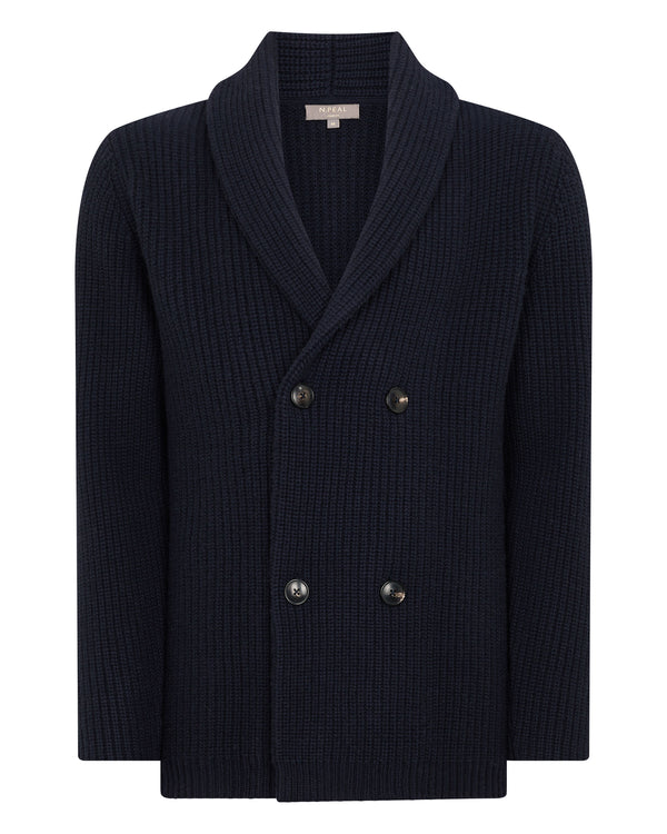 N.Peal Men's Double Breasted Cashmere Cardigan Navy Blue