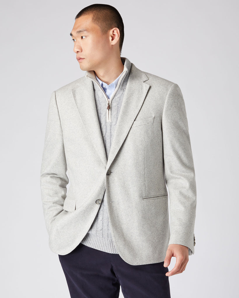 Men's Knitted Cashmere Blazer Light Grey 