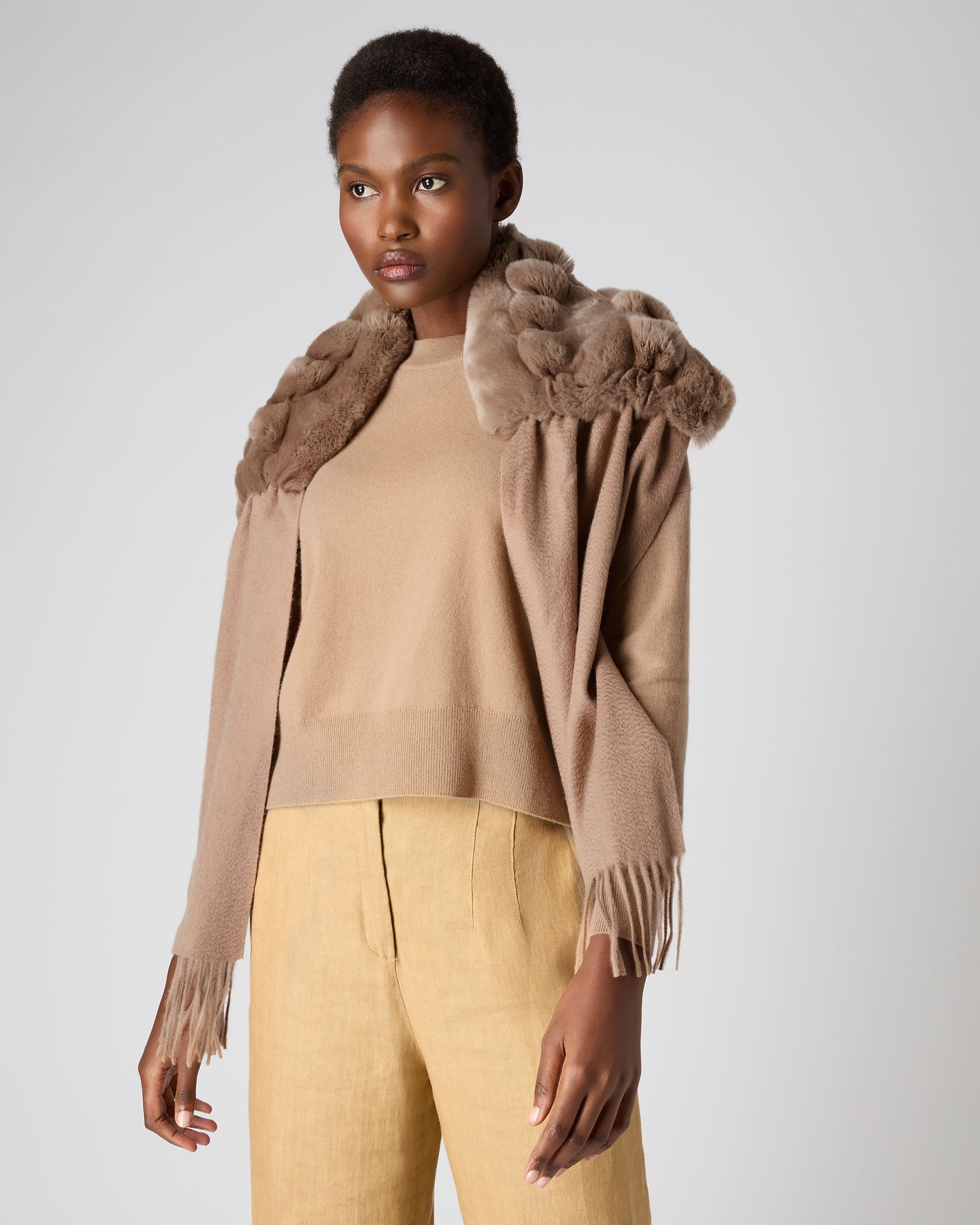 N.Peal Women's Rabbit Fur Scarf Snow Grey, Cashmere Scarves
