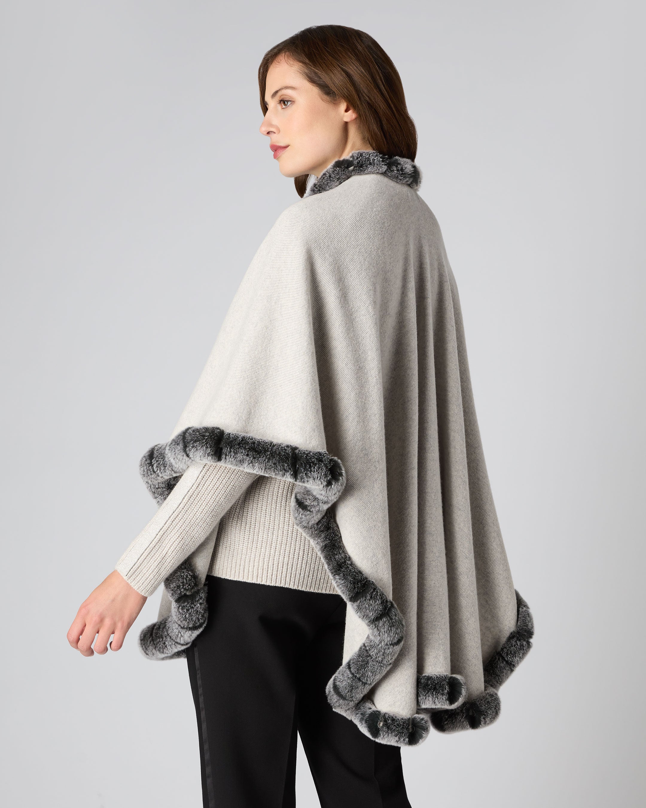 Wool cape with hotsell fur trim