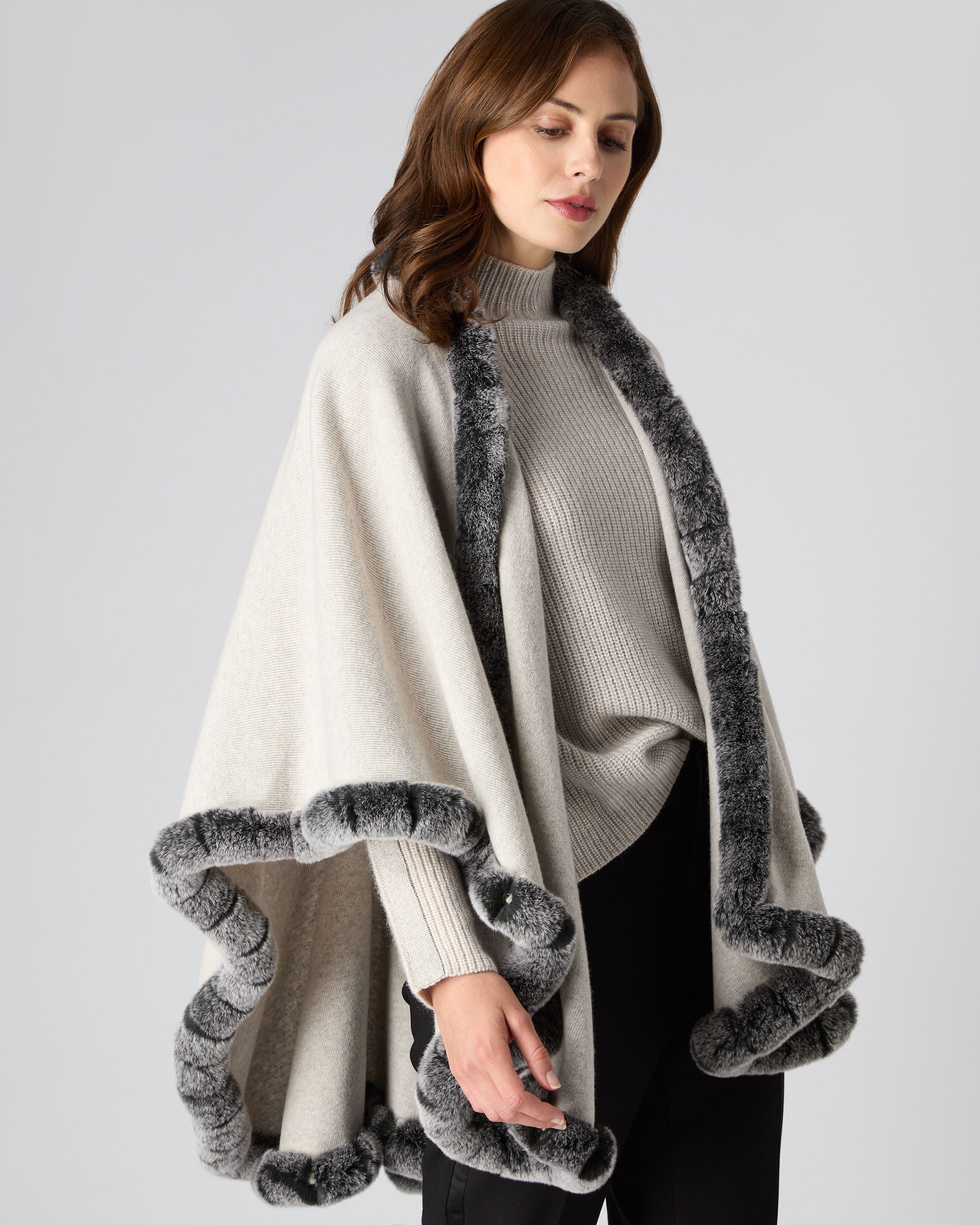 Shawl wrap with fur 2024 trim